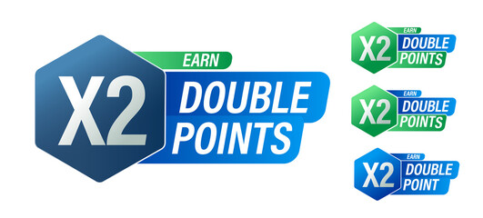 'earn x2, double points' stylish vector icon set, loyalty program abstract
