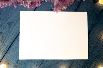 postcard wooden table chrysanthemum