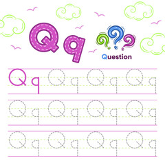 Alphabet worksheet letter Q learning with cute question drawing