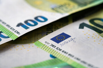 Macro photo EU banknotes background