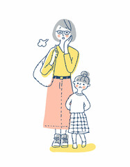 ママと女の子　困った表情　全身