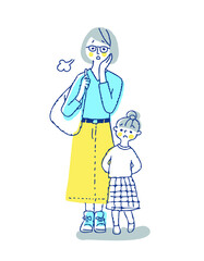 ママと女の子　困った表情　全身
