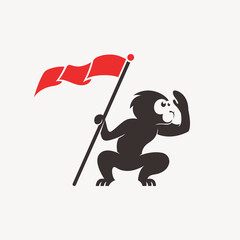 Cool monkey holding flag logo design