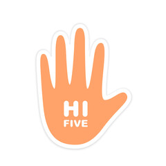Hand print with text hi five sticker illustration