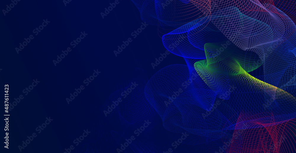 Sticker abstract ai digital background with weave curve line bend art, high speed technology, panorama backg