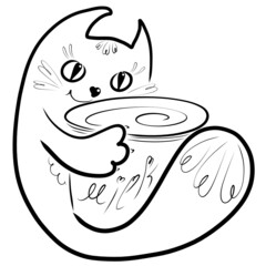 cute cat with hearts hugs a jar full of fresh milk