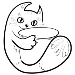 cute kitten sits hugging a big jar, black outline