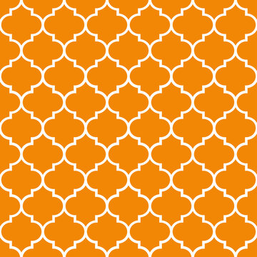 Orange seamless pattern with Moroccan tiles.