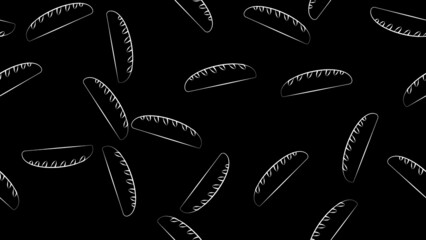 loaf on a black background, pattern. vector illustration. drawing for a bakery, cafe, restaurant. illustration with food, vegan food. black and white drawing