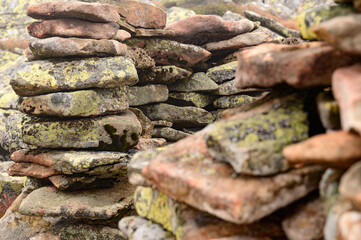 rock in the fog, texture of rock with moss.