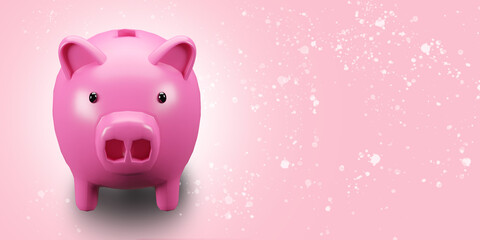 No. 2 pink pig piggy bank 3D rendering on pink background with clipping path.Empty space for text.