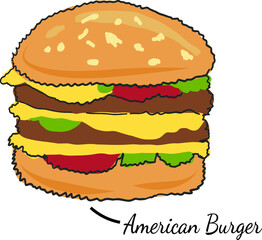 Big burger, hamburger Classic American Cheeseburger with Lettuce Tomato Onion Cheese Beef and Sauce