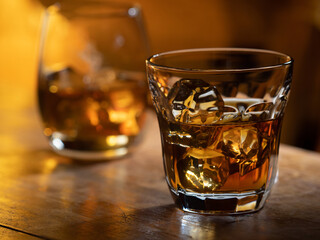 Glass of whisky on the rocks