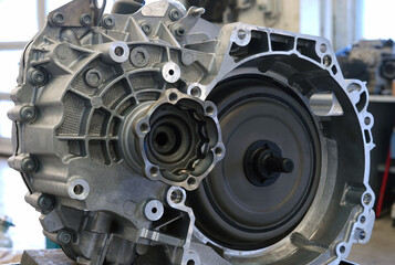 Gearbox of a modern car close-up. Selected focus.