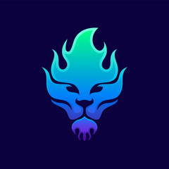 Burning lion head logo design
