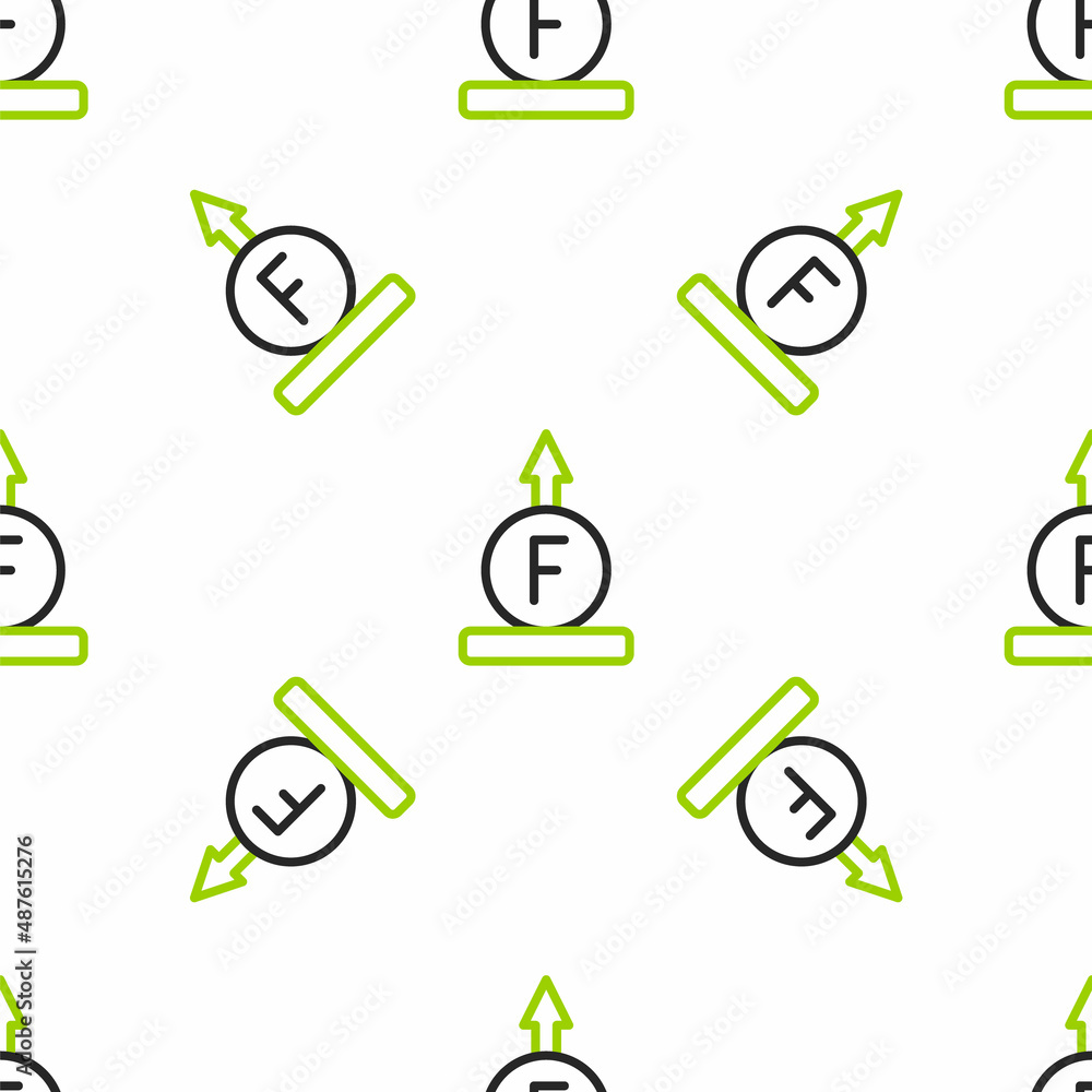 Poster line force of physic formula calculation icon isolated seamless pattern on white background. vector