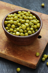 Canned peas in a bowl, food.