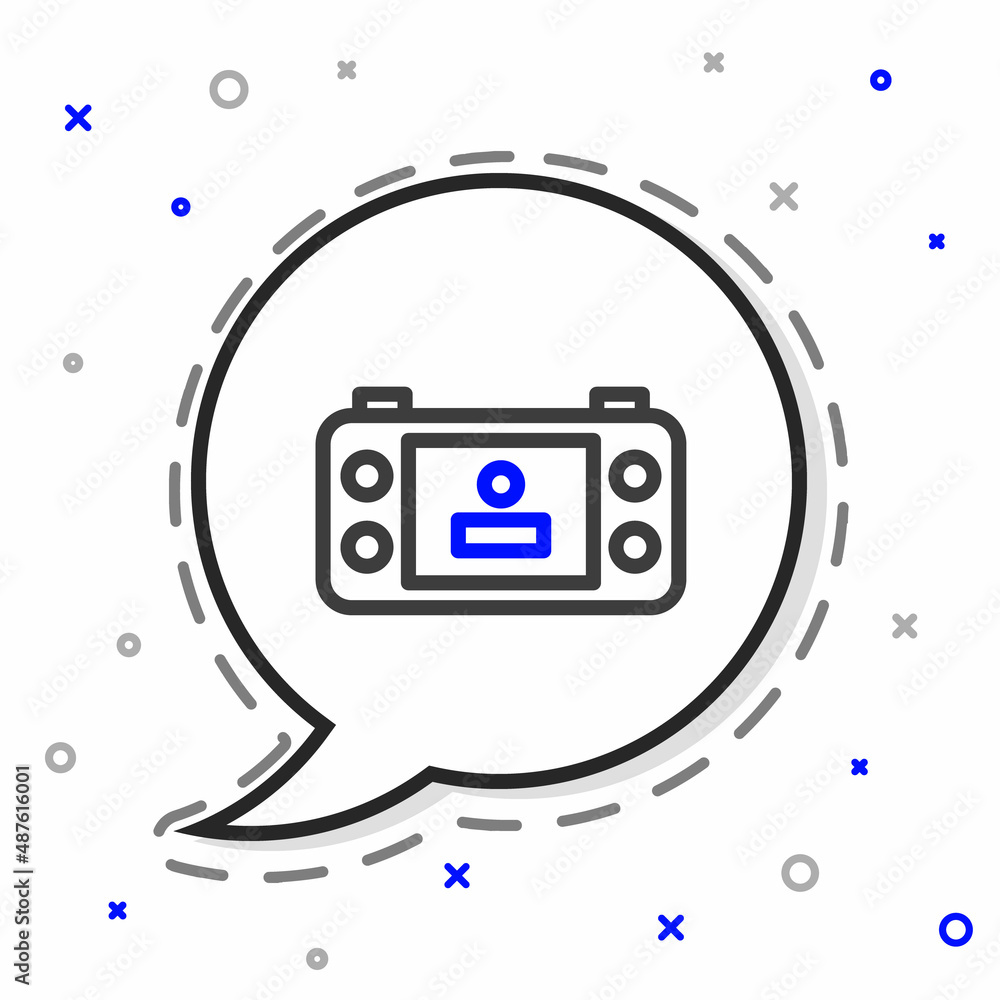 Poster line portable video game console icon isolated on white background. handheld console gaming. colorfu