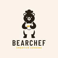 Minimalist bear cooking honey logo design