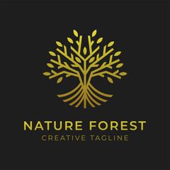 Luxury simple tree lines logo design