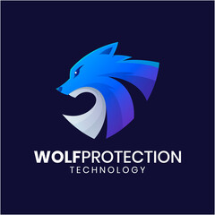 Wolf shield colorful logo design
