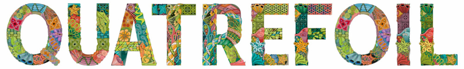 Word QUATREFOIL. Vector zentangle object for decoration