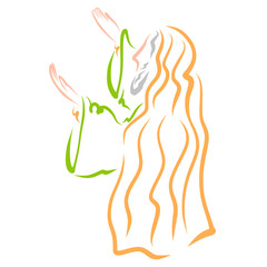 Old Testament prophet preaching or praying with hands raised to Heaven