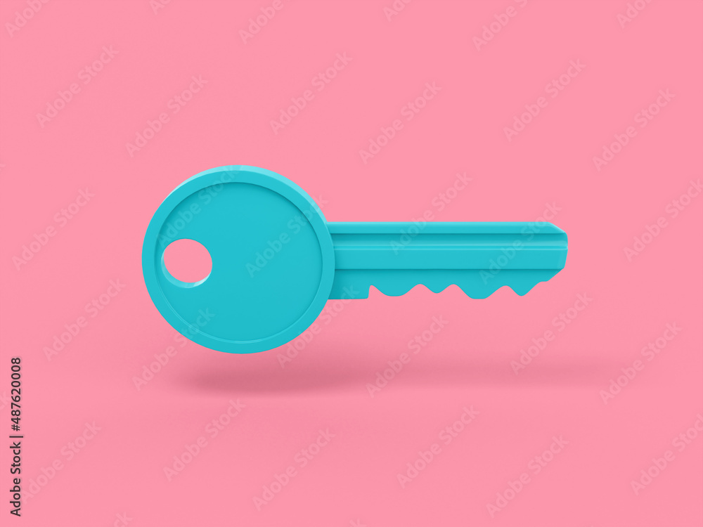 Poster blue one color key on pink flat background. minimalistic design object. 3d rendering icon ui ux inte
