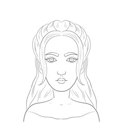 simple linear portrait of a girl on a white background
