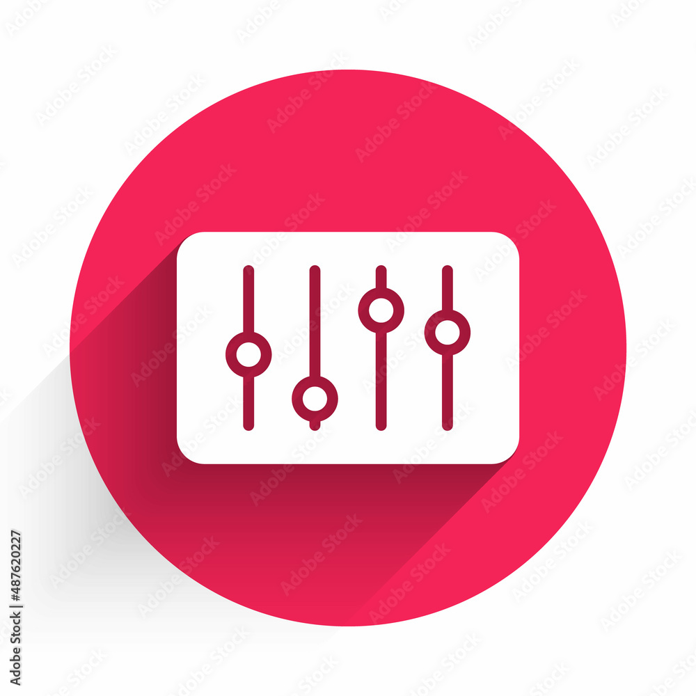 Poster white sound mixer controller icon isolated with long shadow. dj equipment slider buttons. mixing con