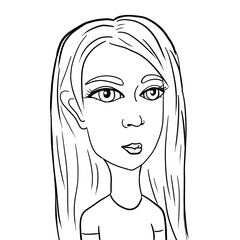 simple linear portrait of a girl with long hair
