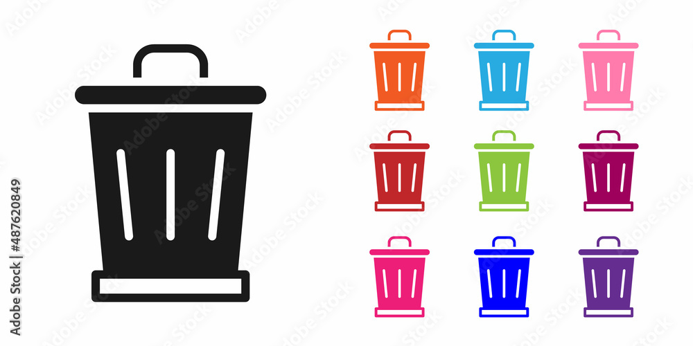 Poster black trash can icon isolated on white background. garbage bin sign. recycle basket icon. office tra