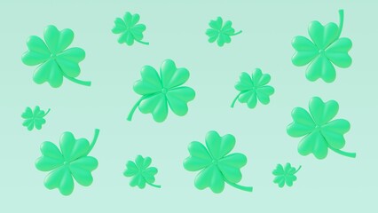 Lucky green clovers for Saint Patrick's Day. 3D rendering.  
