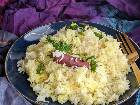 A bowl of fragrant Zafrani Pulao