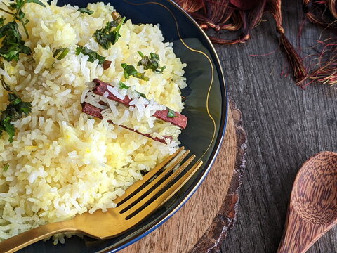 A bowl of fragrant Zafrani Pulao