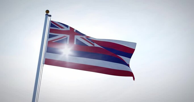 Hawaii flag blowing in the wind. 4k 3d render.