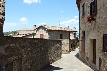 Italy, Umbria: Foreshortening of small Village of Montone.
