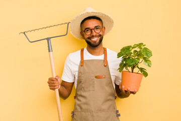 black afro man. gardener concept