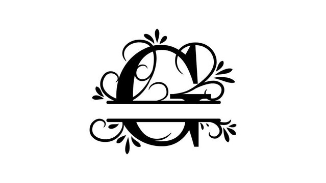 Split letter G. Monogram G. Just add your name to the logo. Alpha channel, transparent background, floral design with curls and leaves. Blogging, intro template for video channel. Illustration