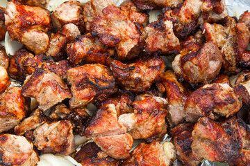 Pieces of grilled kebab close-up.