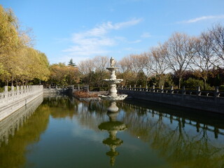 Fototapeta premium Tranquil pon at White Horse Temple in Luoyang, China. Birthplace of Chinese Buddhism. 