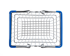 Empty shopping basket isolated on white background top view. Retail store equipment. 