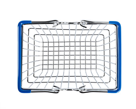Empty shopping basket isolated on white background top view. Retail store equipment. 