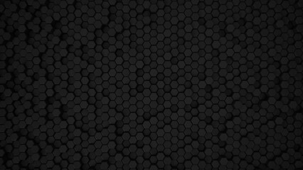 Fototapeta premium Abstract Hexagon black Geometric Surface Loop 5 Black: dark minimal hexagonal grid pattern animation in deep midnight black. Clean background with glossy black hexagon shapes.