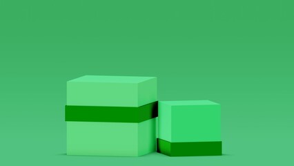 Modern green pedestal podium, Light green empty room. Cosmetic products display presentation. Pastel room minimal scene can be used for St. Patrick`s Day. 3d render.