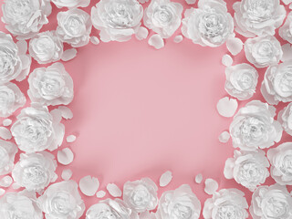 Romantic pink background with paper flowers