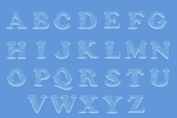 Ice letters. English winter alphabet.