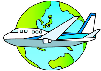 飛行機,乗り物,ビジネス,旅行,海外旅行,旅,空の旅,ジェット機,地球,世界一周,イラスト,国際線,国際旅行,国際空港,航空,航空機,旅客機,フライト,飛行,空路,トラベル,ツアー,観光,帰国,出国,入国,出入国,渡航,海外出張,出張,海外遠征,遠征,交通,交通手段,機体,ジャンボ機,空港,玄関口,旅行代理店,パスポート,入国制限,地球儀,世界地図,日本,海外,外国,世界,光,アジア