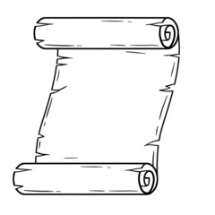 Old scroll. Template for antique text. Medieval papyrus. Paper for writing. Outline cartoon illustration