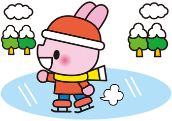 雪,冬,スケート,ウサギ,動物,１月,２月,１２月,子供,雪あそび,人物,学校,保育園,幼稚園,小学校,小学生,子供向け,イラスト,1月,2月,12月,子ども,人,子供達,幼児,園児,学生,男の子,仲間,冬休み,かわいい,木,ニット帽子,手袋,マフラー,笑顔,遊ぶ,児童,寒い,楽しい,ニット帽,雪遊び,冬服,帽子,ゆきだるま,スコップ,ユキダルマ,ショベル,元気